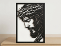 Arte Decorativo de Pared Religioso para Corte Láser – Jesucristo #2 | Flow-Line Art con Marco Negro | Archivos SVG AI DXF DWG PNG JPG