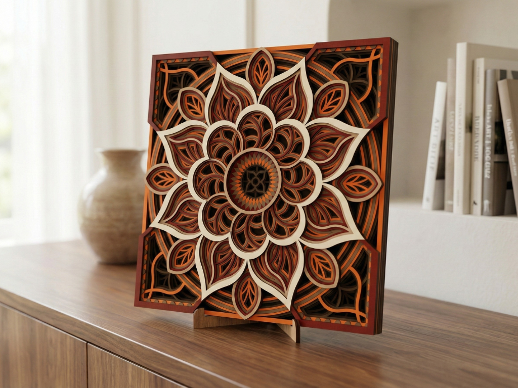 Mandala Multicapa Cortado con Láser #44 para pared – Diseño de Mandala de 8 Capas | Decoración de pared 3D | Decoración de Mesa 3D | Archivos AI SVG DXF DWG AI