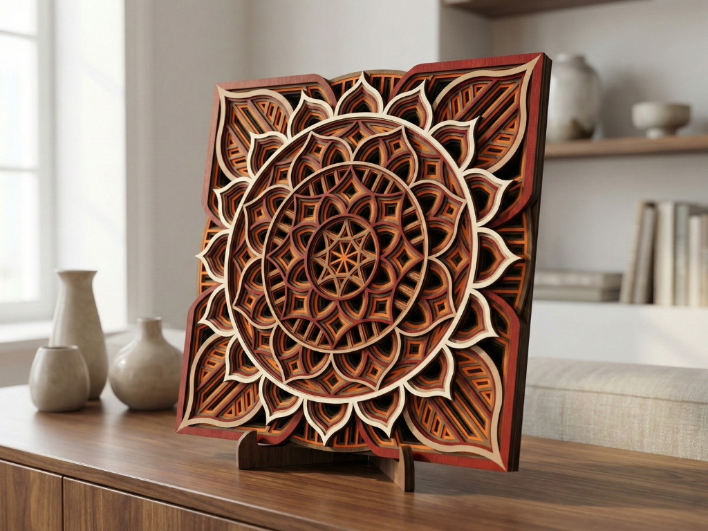 Mandala Multicapa Cortado con Láser #38 para pared – Diseño de Mandala de 8 Capas | Decoración de pared 3D | Decoración de Mesa 3D | Archivos AI SVG DXF DWG AI