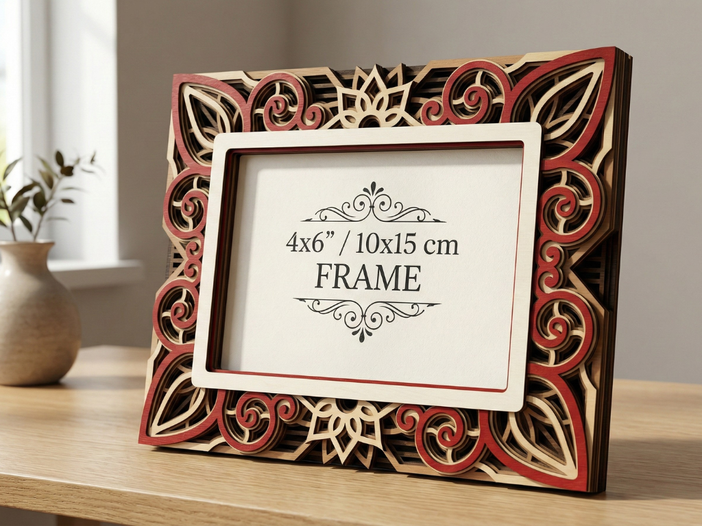 Marco de fotos multicapa cortado con láser #6 - Diseño de marco de 7 capas con soporte | Marco de mesa 3D | Archivos AI SVG DXF DWG