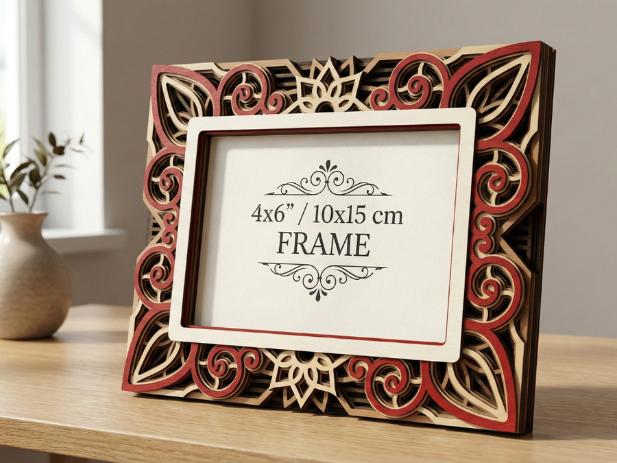 Marco de fotos multicapa cortado con láser #6 - Diseño de marco de 7 capas con soporte | Marco de mesa 3D | Archivos AI SVG DXF DWG