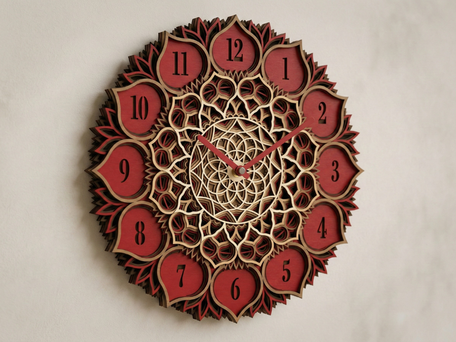 Reloj Mandala Multicapa Cortado con Láser #4 Arte de Pared – Diseño de Reloj Ornamental de 6 Capas | Decoración de Pared 3D | Archivos AI SVG DXF DWG