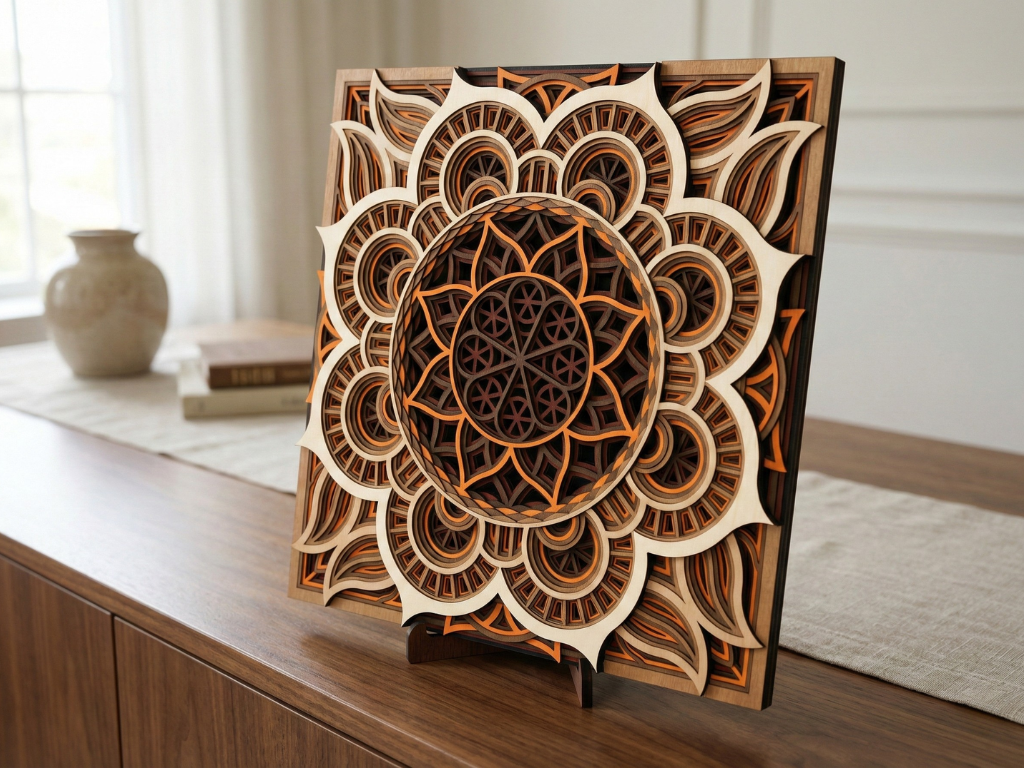 Mandala Multicapa Cortado con Láser #35 para pared – Diseño de Mandala de 8 Capas | Decoración de pared 3D | Decoración de Mesa 3D | Archivos AI SVG DXF DWG AI
