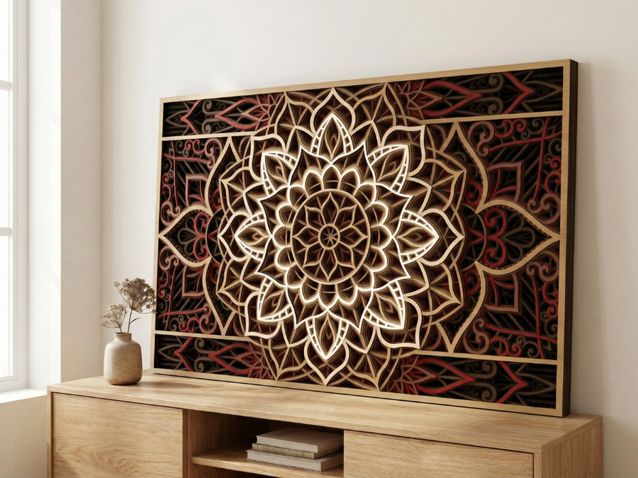 Mandala multicapa cortado con láser #34 Arte de pared – Diseño de mandala de 10 capas | Decoración de pared 3D | Archivos AI SVG DXF DWG