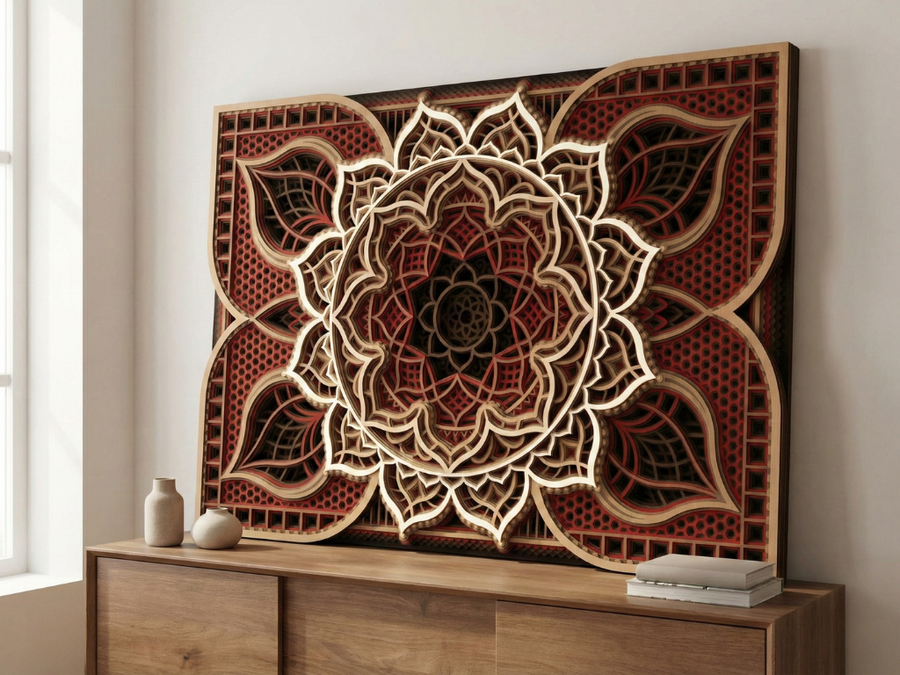 Mandala multicapa cortado con láser #32 Arte de pared – Diseño de mandala de 10 capas | Decoración de pared 3D | Archivos AI SVG DXF DWG