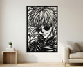 Arte Decorativo de Pared Anime para Corte Láser – Goyo | Flow-Line Art con Marco Negro | Archivos SVG AI DXF dwg