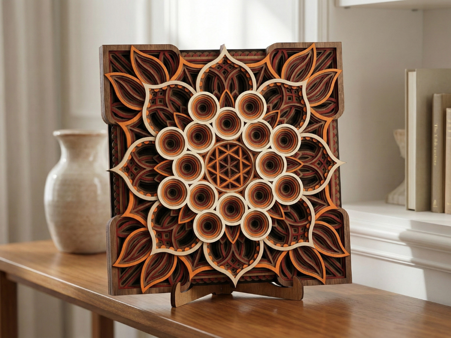 Mandala Multicapa Cortado con Láser #36 para pared – Diseño de Mandala de 8 Capas | Decoración de pared 3D | Decoración de Mesa 3D | Archivos AI SVG DXF DWG AI
