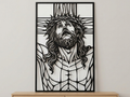 Arte Decorativo de Pared Religioso para Corte Láser – Cristo Crucificado #2 | Flow-Line Art con Marco Negro | Archivos SVG AI DXF DWG PNG JPG