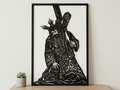 Arte Decorativo de Pared Religioso para Corte Láser – Cristo con la Cruz | Flow-Line Art con Marco Negro | Archivos SVG AI DXF DWG PNG JPG