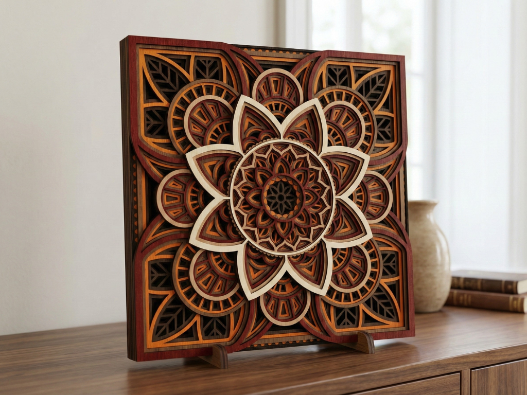 Mandala Multicapa Cortado con Láser #43 para pared – Diseño de Mandala de 8 Capas | Decoración de pared 3D | Decoración de Mesa 3D | Archivos AI SVG DXF DWG AI