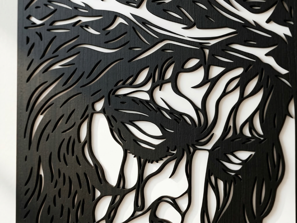 Arte Decorativo de Pared Religioso para Corte Láser – Jesucristo | Flow-Line Art con Marco Negro | Archivos SVG AI DXF DWG PNG JPG