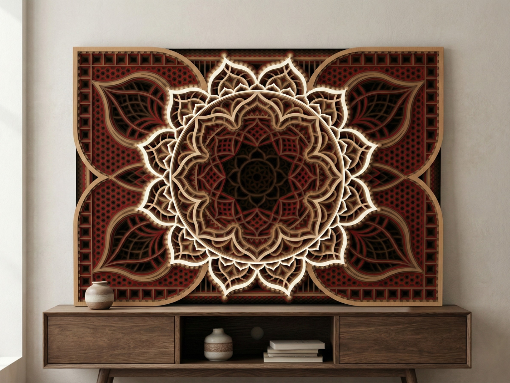 Mandala multicapa cortado con láser #32 Arte de pared – Diseño de mandala de 10 capas | Decoración de pared 3D | Archivos AI SVG DXF DWG
