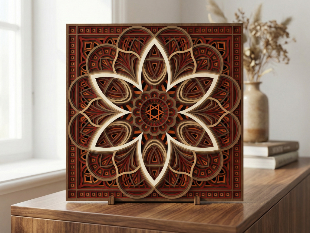 Mandala Multicapa Cortado con Láser #40 para pared – Diseño de Mandala de 9 Capas | Decoración de pared 3D | Decoración de Mesa 3D | Archivos AI SVG DXF DWG AI