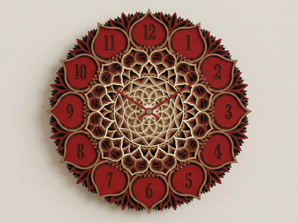 Reloj Mandala Multicapa Cortado con Láser #4 Arte de Pared – Diseño de Reloj Ornamental de 6 Capas | Decoración de Pared 3D | Archivos AI SVG DXF DWG