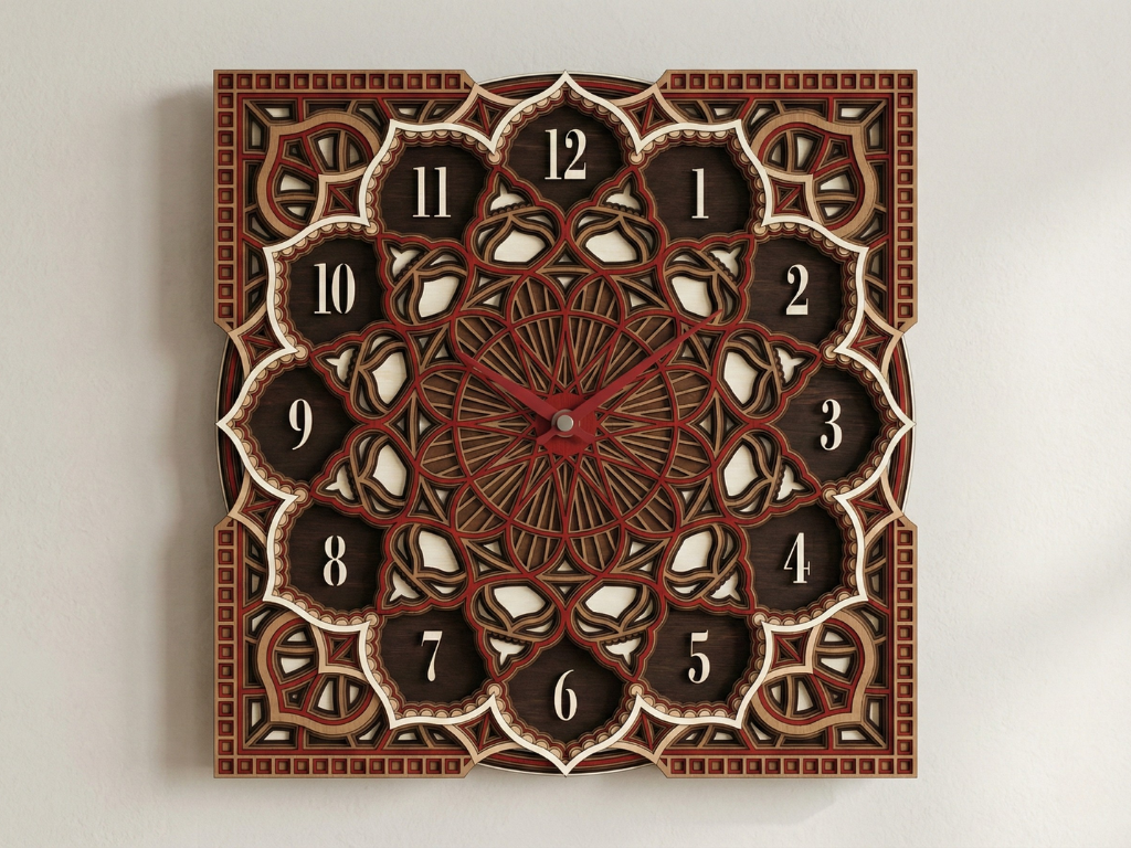 Reloj Mandala Multicapa Cortado con Láser #2 Arte de Pared – Diseño de Reloj Ornamental de 8 Capas | Decoración de Pared 3D | Archivos AI SVG DXF DWG