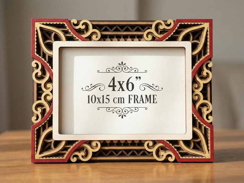 Marco de fotos multicapa cortado con láser #3 - Diseño de marco de 7 capas con soporte | Marco de mesa 3D | Archivos AI SVG DXF DWG