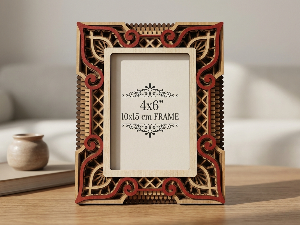 Marco de fotos multicapa cortado con láser #4 - Diseño de marco de 7 capas con soporte | Marco de mesa 3D | Archivos AI SVG DXF DWG