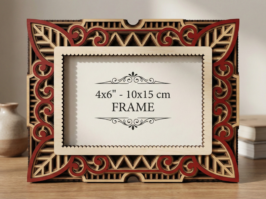 Marco de fotos multicapa cortado con láser #5 - Diseño de marco de 7 capas con soporte | Marco de mesa 3D | Archivos AI SVG DXF DWG