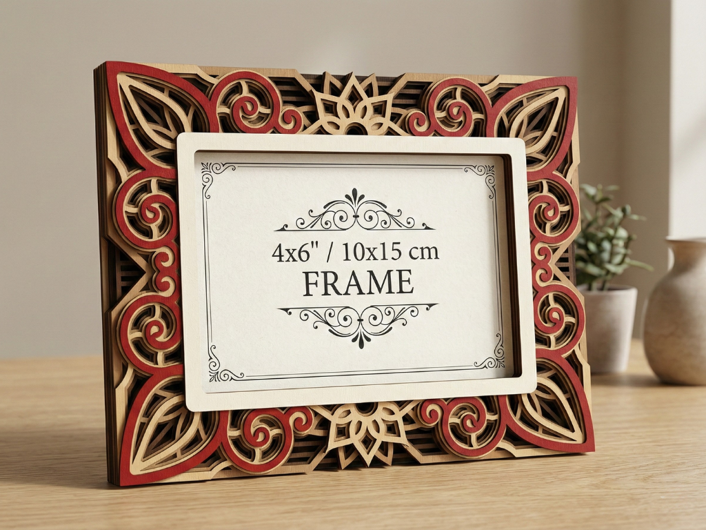 Marco de fotos multicapa cortado con láser #6 - Diseño de marco de 7 capas con soporte | Marco de mesa 3D | Archivos AI SVG DXF DWG