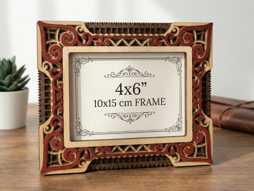 Marco de fotos multicapa cortado con láser #1 - Diseño de marco de 7 capas con soporte | Marco de mesa 3D | Archivos AI SVG DXF DWG