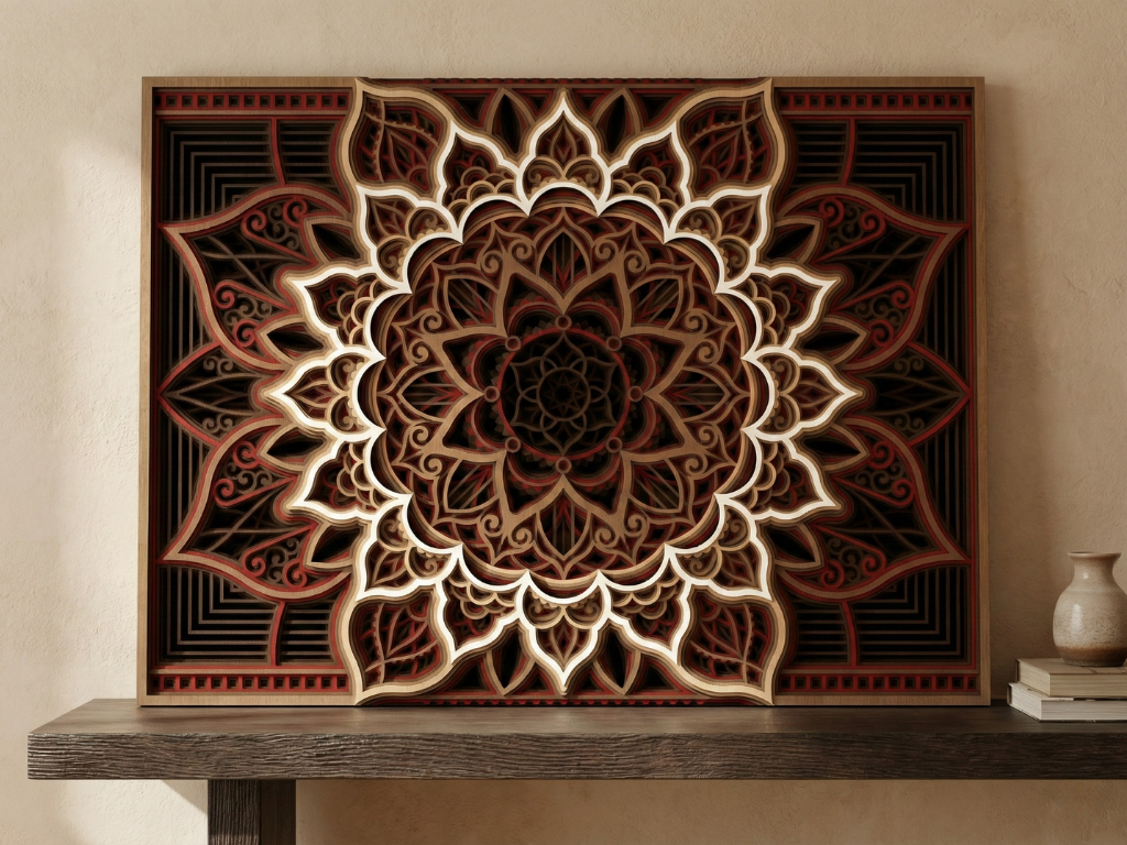 Mandala multicapa cortado con láser #33 Arte de pared – Diseño de mandala de 9 capas | Decoración de pared 3D | Archivos AI SVG DXF DWG