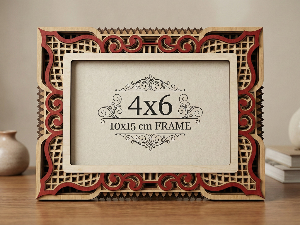 Marco de fotos multicapa cortado con láser #9 - Diseño de marco de 7 capas con soporte | Marco de mesa 3D | Archivos AI SVG DXF DWG
