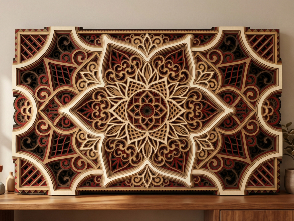Mandala multicapa cortado con láser #30 Arte de pared – Diseño de mandala de 8 capas | Decoración de pared 3D | Archivos AI SVG DXF DWG