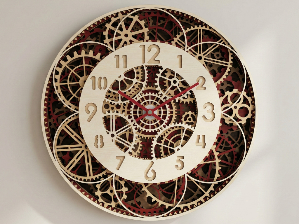 Reloj de pared multicapa con engranajes cortados con láser #10 – Diseño ornamental de 5 capas | Decoración de pared 3D | Archivos AI SVG DXF DWG