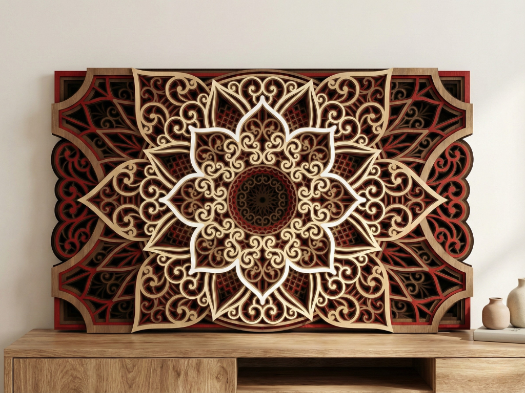 Mandala multicapa cortado con láser #29 Arte de pared – Diseño de mandala de 9 capas | Decoración de pared 3D | Archivos AI SVG DXF DWG