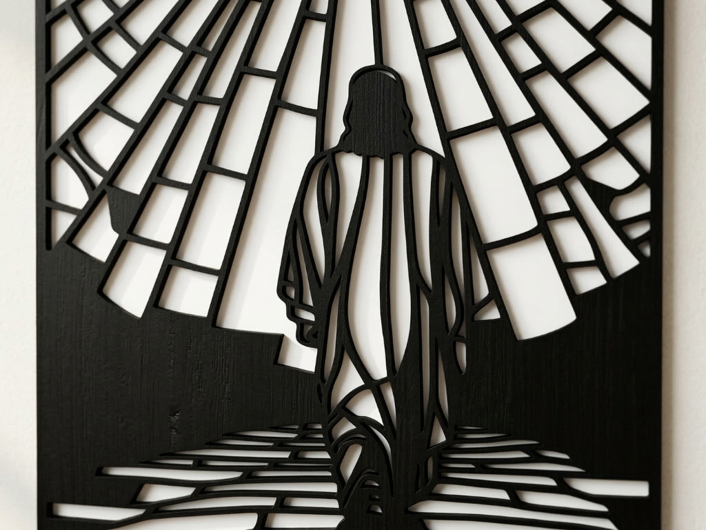 Arte Decorativo de Pared Religioso para Corte Láser – Jesucristo #4 | Flow-Line Art con Marco Negro | Archivos SVG AI DXF DWG PNG JPG
