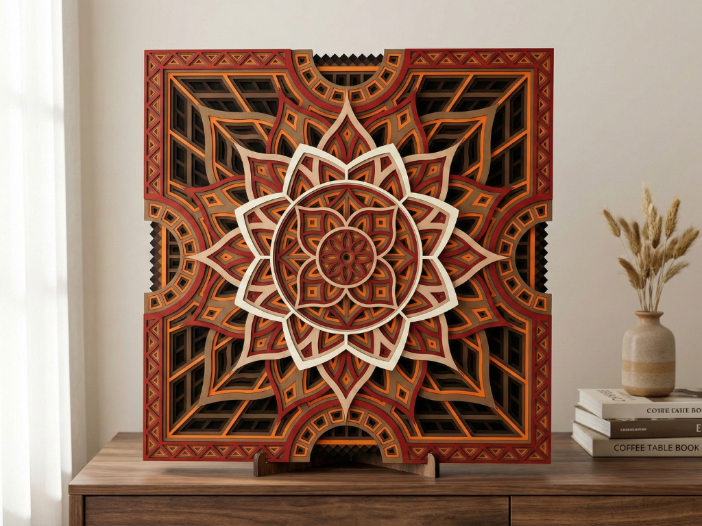 Mandala Multicapa Cortado con Láser #37 para pared – Diseño de Mandala de 8 Capas | Decoración de pared 3D | Decoración de Mesa 3D | Archivos AI SVG DXF DWG AI