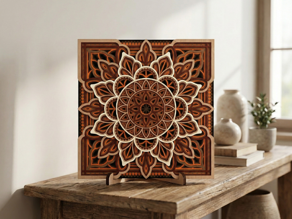 Mandala Multicapa Cortado con Láser #39 para pared – Diseño de Mandala de 8 Capas | Decoración de pared 3D | Decoración de Mesa 3D | Archivos AI SVG DXF DWG AI