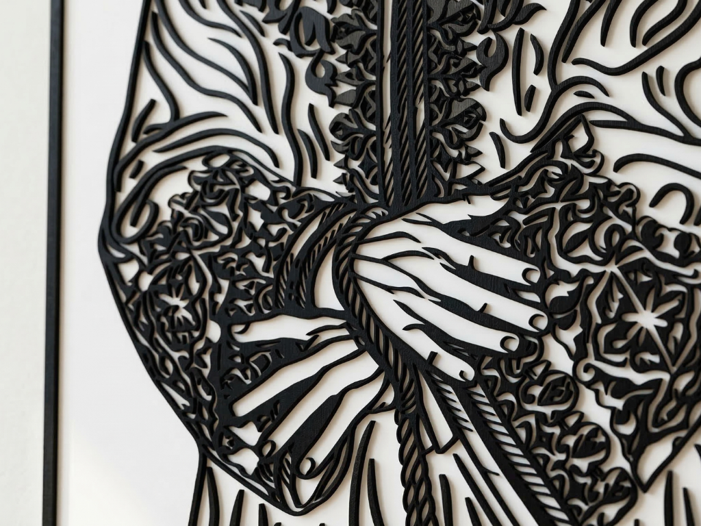 Arte Decorativo de Pared Religioso para Corte Láser – Jesucristo #5 | Flow-Line Art con Marco Negro | Archivos SVG AI DXF DWG PNG JPG