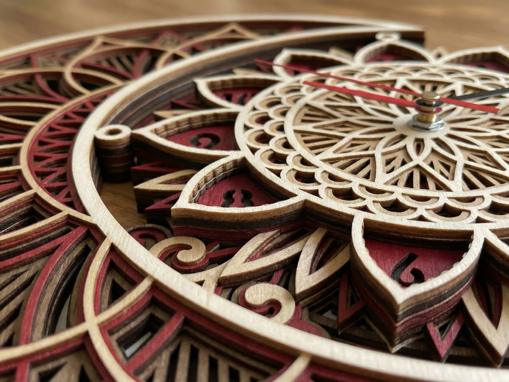 Reloj de pared Mandala Luna Sol Multicapa Cortado con Láser #5 – Diseño de reloj ornamental de 5 capas | Decoración de pared 3D | Archivos AI SVG DXF DWG