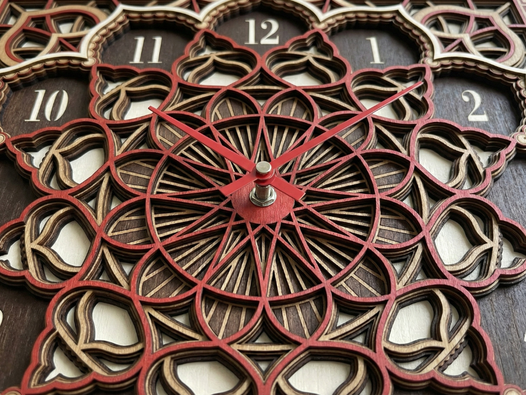 Reloj Mandala Multicapa Cortado con Láser #2 Arte de Pared – Diseño de Reloj Ornamental de 8 Capas | Decoración de Pared 3D | Archivos AI SVG DXF DWG