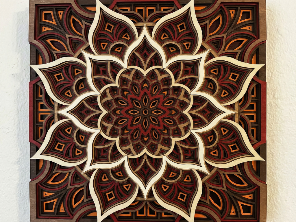 Mandala Multicapa Cortado con Láser #42 para pared – Diseño de Mandala de 9 Capas | Decoración de pared 3D | Decoración de Mesa 3D | Archivos AI SVG DXF DWG AI