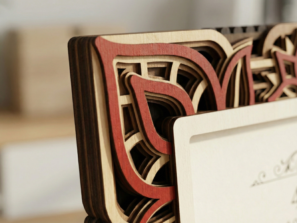 Marco de fotos multicapa cortado con láser #7 - Diseño de marco de 7 capas con soporte | Marco de mesa 3D | Archivos AI SVG DXF DWG