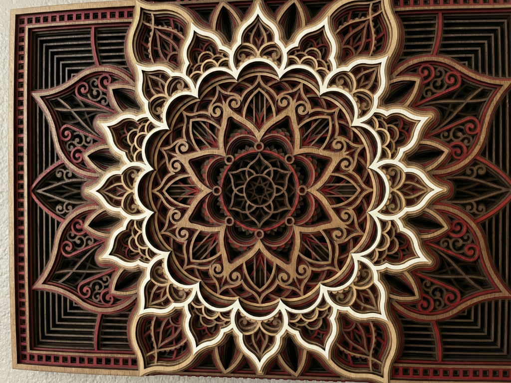 Mandala multicapa cortado con láser #33 Arte de pared – Diseño de mandala de 9 capas | Decoración de pared 3D | Archivos AI SVG DXF DWG