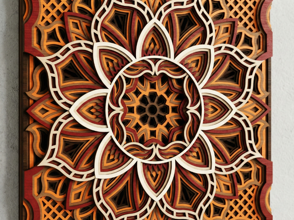 Mandala Multicapa Cortado con Láser #41 para pared – Diseño de Mandala de 8 Capas | Decoración de pared 3D | Decoración de Mesa 3D | Archivos AI SVG DXF DWG AI