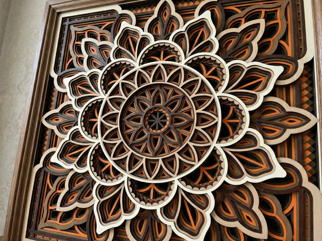 Mandala Multicapa Cortado con Láser #39 para pared – Diseño de Mandala de 8 Capas | Decoración de pared 3D | Decoración de Mesa 3D | Archivos AI SVG DXF DWG AI