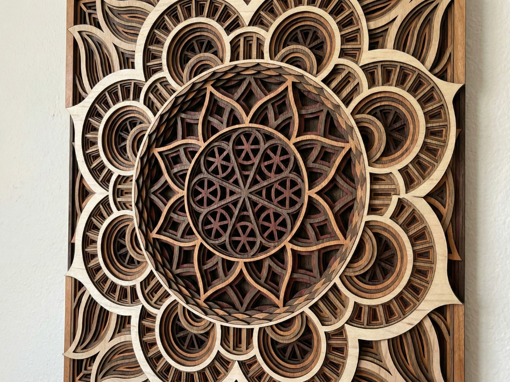 Mandala Multicapa Cortado con Láser #35 para pared – Diseño de Mandala de 8 Capas | Decoración de pared 3D | Decoración de Mesa 3D | Archivos AI SVG DXF DWG AI