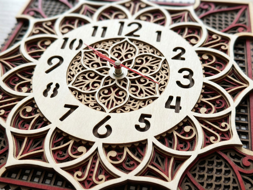Reloj Mandala Multicapa Cortado con Láser #3 Arte de Pared – Diseño de Reloj Ornamental de 5 Capas | Decoración de Pared 3D | Archivos AI SVG DXF DWG