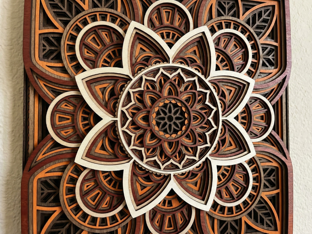 Mandala Multicapa Cortado con Láser #43 para pared – Diseño de Mandala de 8 Capas | Decoración de pared 3D | Decoración de Mesa 3D | Archivos AI SVG DXF DWG AI