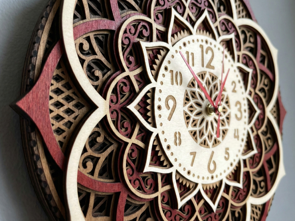 Reloj Mandala Multicapa Cortado con Láser #6 Arte de Pared – Diseño de Reloj Ornamental de 6 Capas | Decoración de Pared 3D | Archivos AI SVG DXF DWG