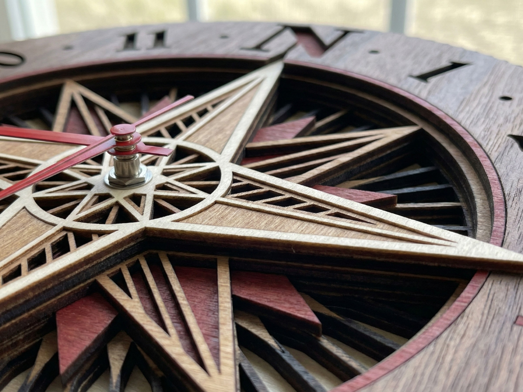 Reloj de pared multicapa de brújula cortado con láser #8 – Diseño de reloj ornamental de 5 capas | Decoración de pared 3D | Archivos AI SVG DXF DWG