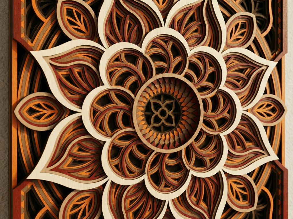 Mandala Multicapa Cortado con Láser #44 para pared – Diseño de Mandala de 8 Capas | Decoración de pared 3D | Decoración de Mesa 3D | Archivos AI SVG DXF DWG AI