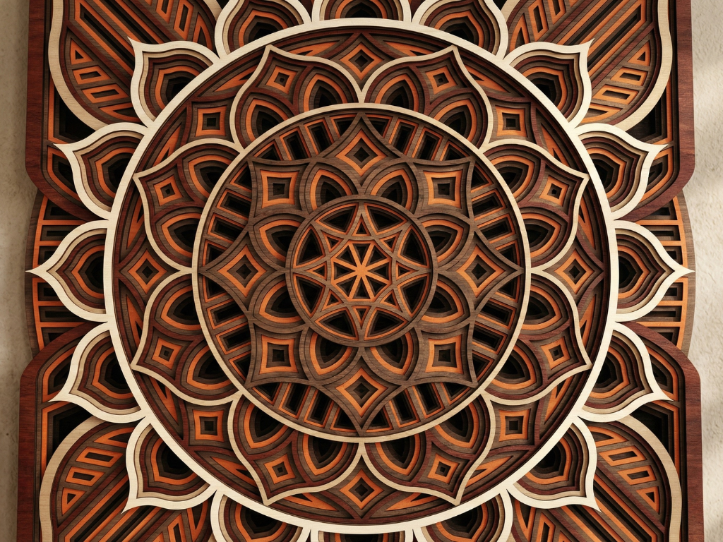 Mandala Multicapa Cortado con Láser #38 para pared – Diseño de Mandala de 8 Capas | Decoración de pared 3D | Decoración de Mesa 3D | Archivos AI SVG DXF DWG AI