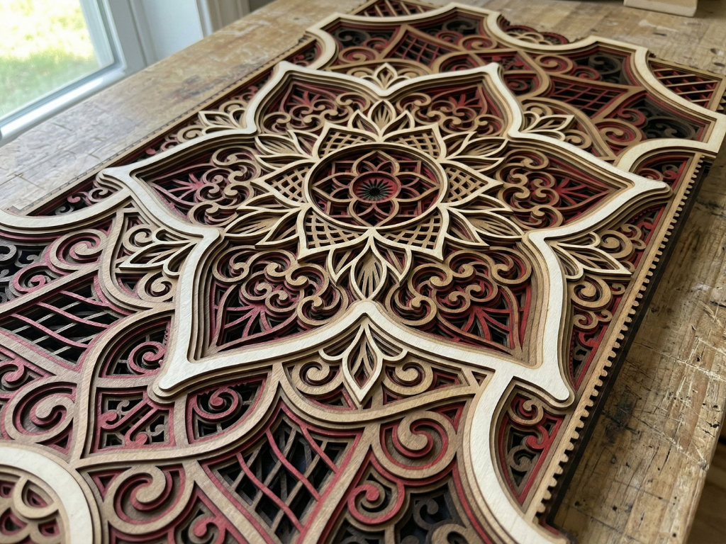 Mandala multicapa cortado con láser #30 Arte de pared – Diseño de mandala de 8 capas | Decoración de pared 3D | Archivos AI SVG DXF DWG