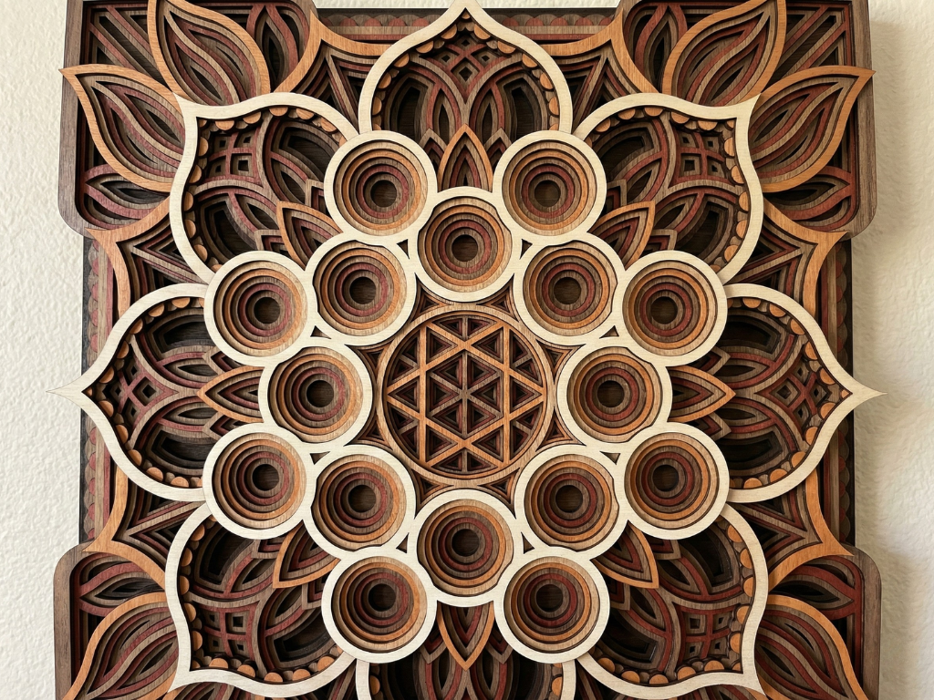 Mandala Multicapa Cortado con Láser #36 para pared – Diseño de Mandala de 8 Capas | Decoración de pared 3D | Decoración de Mesa 3D | Archivos AI SVG DXF DWG AI