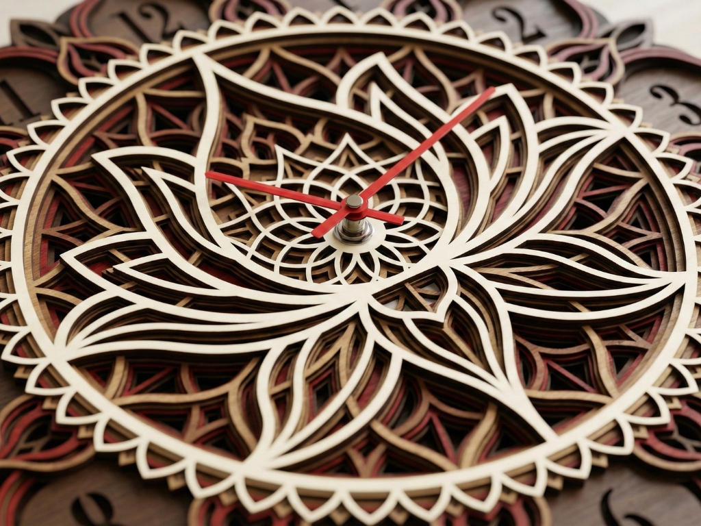Reloj de pared Mandala Loto Multicapa Cortado con Láser #11 – Diseño de Reloj Ornamental de 6 Capas | Decoración de Pared 3D | Archivos AI SVG DXF DWG